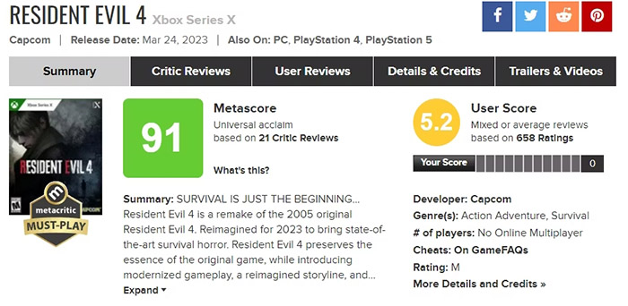 Resident Evil 4 Remake, Review Bomb